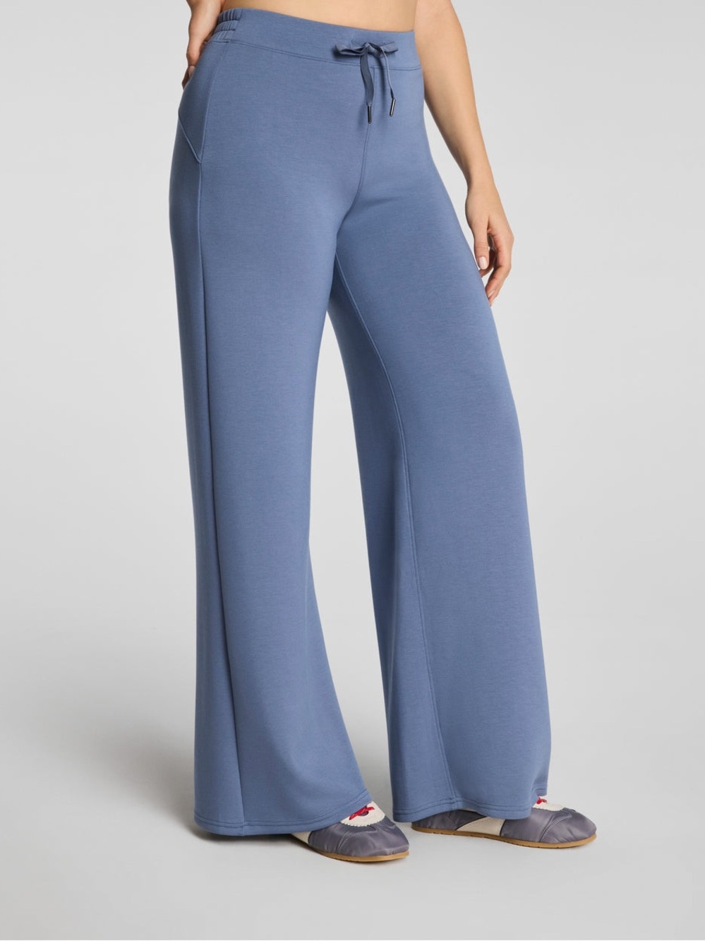 SPANX AirEssentials Wide Leg Pants Rain Blue Women Size XS Drawstring Stretch